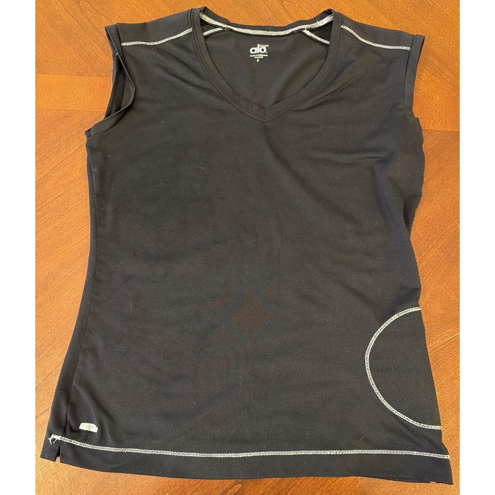 ALO Coolfit Womens Black V-Neck Zip Side Pocket Sleeveless Pocket Tank Shirt S